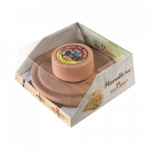 Fleurolle mit Logo-Gravur auf Holzbrettchen und 1/2 Tête de Moine